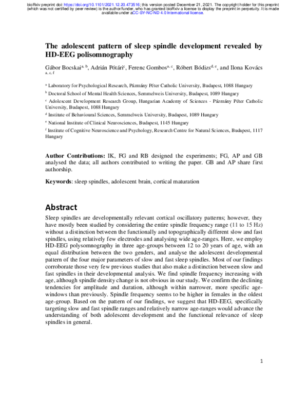 (PDF) The adolescent pattern of sleep spindle development revealed by ...