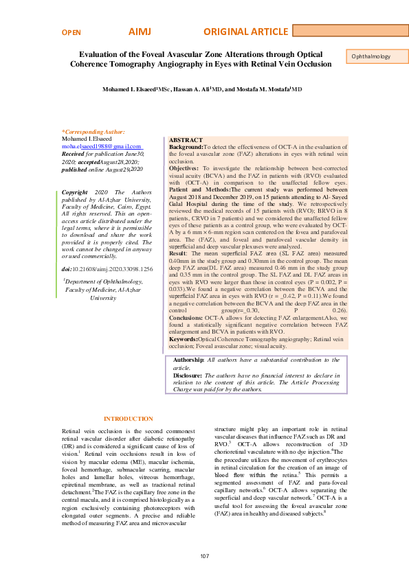 (PDF) Evaluation of The Foveal Avascular Zone Alterations Through ...