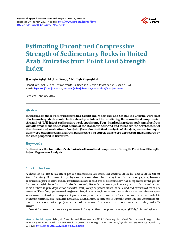 (PDF) Estimating Unconfined Compressive Strength of Sedimentary Rocks ...