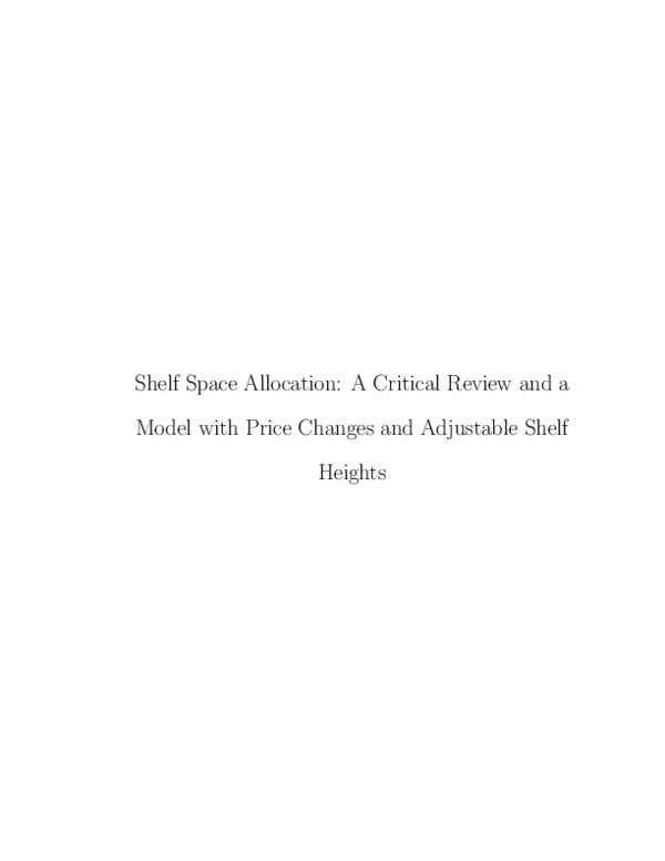 (PDF) Shelf Space Allocation A Critical Review and a Model with Price