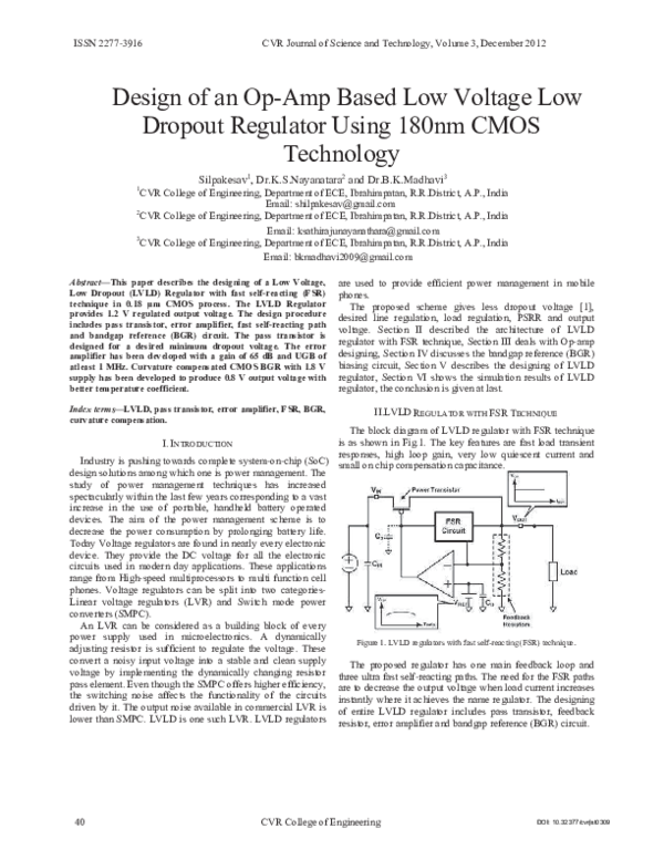 (PDF) Design of an Op-Amp Based Low Voltage Low Dropout Regulator Using ...