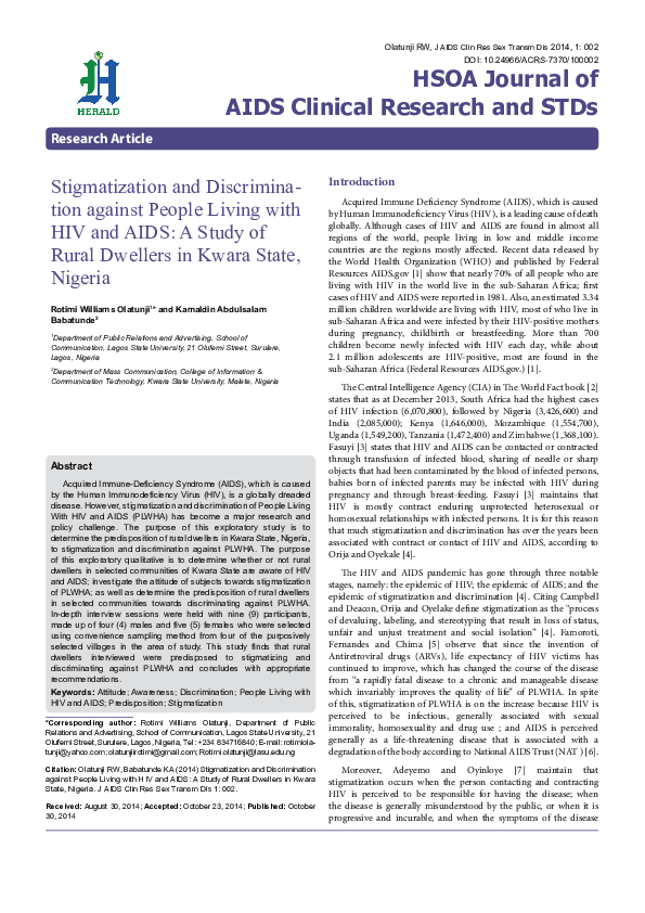 (PDF) Stigmatization and Discrimination against People Living with HIV ...