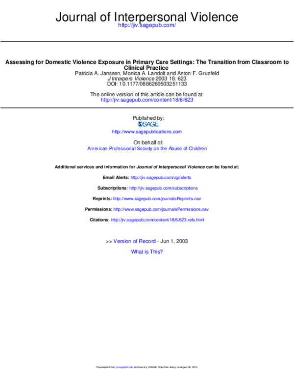 (PDF) Assessing for Domestic Violence Exposure in Primary Care Settings ...