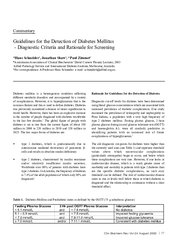 (PDF) Guidelines for the detection of diabetes mellitus--diagnostic ...