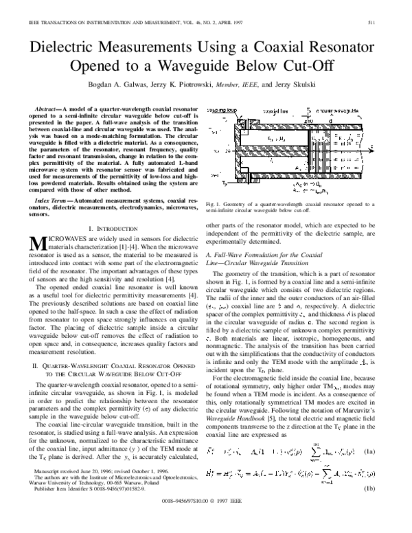 (PDF) Dielectric measurements using a coaxial resonator opened to a
