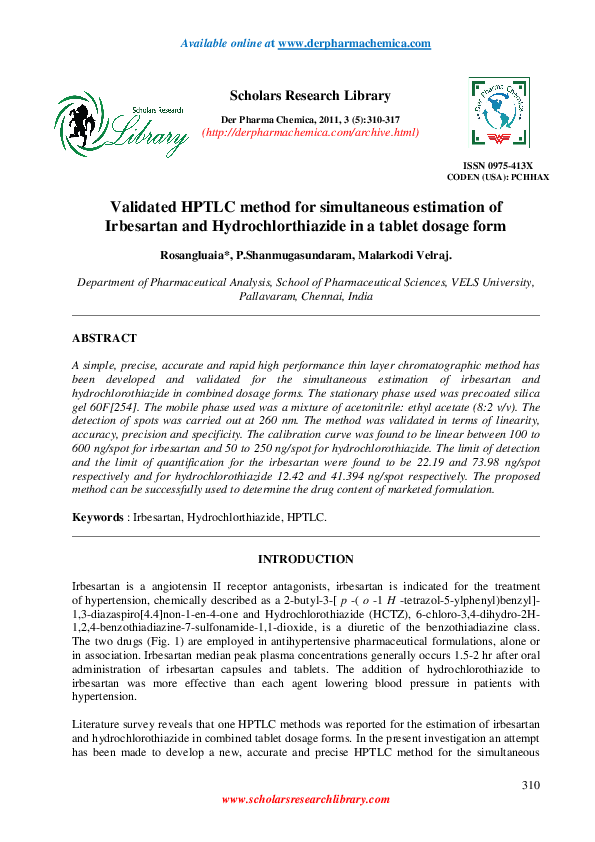 (PDF) Validated HPTLC Method for Simultaneous Estimation of ...