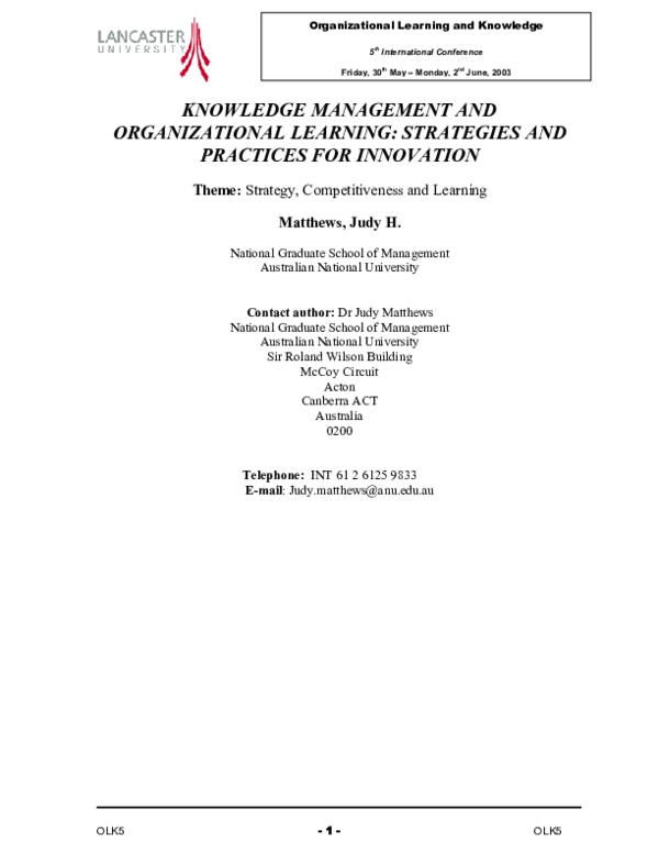 (PDF) Knowledge Management and Organizational Learning: Strategies and ...