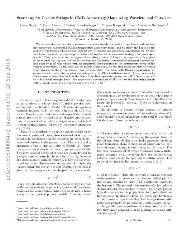 (PDF) Searching for cosmic strings in CMB anisotropy maps using ...