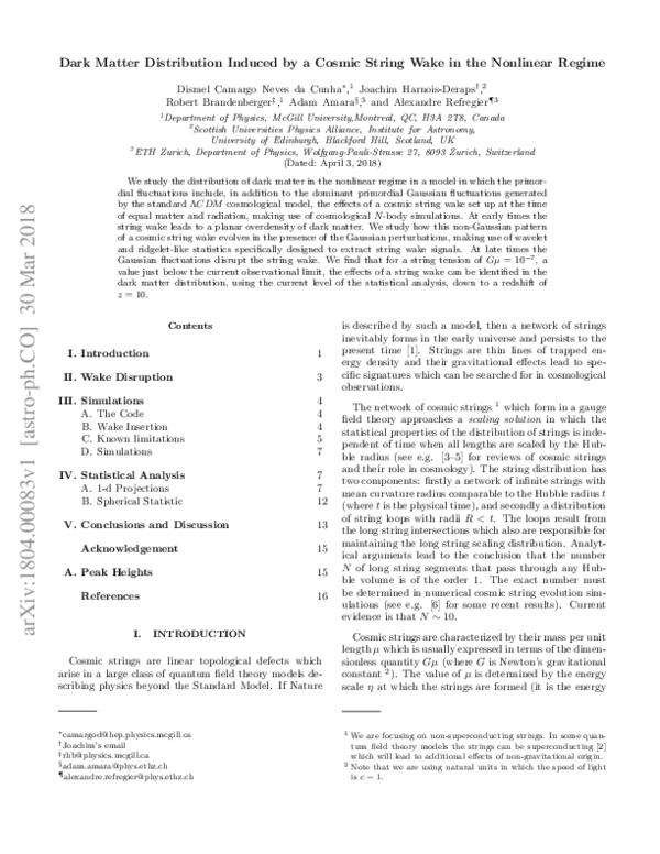 (PDF) Dark matter distribution induced by a cosmic string wake in the ...