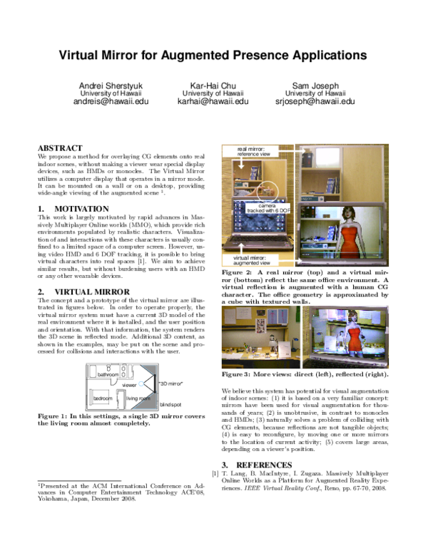 (PDF) Virtual mirror for augmented presence applications