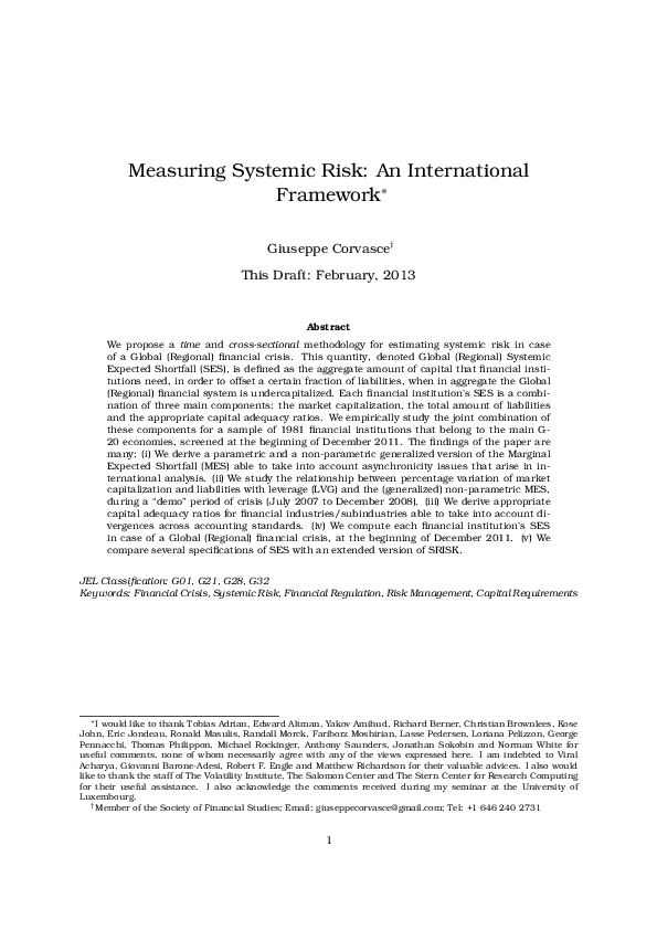 (PDF) Measuring Systemic Risk: An International Framework
