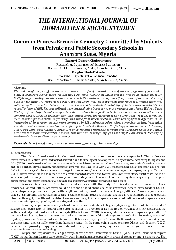 (PDF) Common Process Errors in Geometry Committed by Students from ...