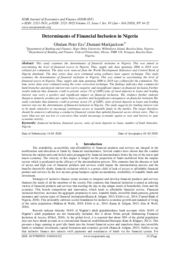 (PDF) Determinants of Financial Inclusion in Nigeria