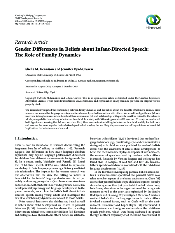 (PDF) Gender Differences in Beliefs about Infant-Directed Speech: The ...