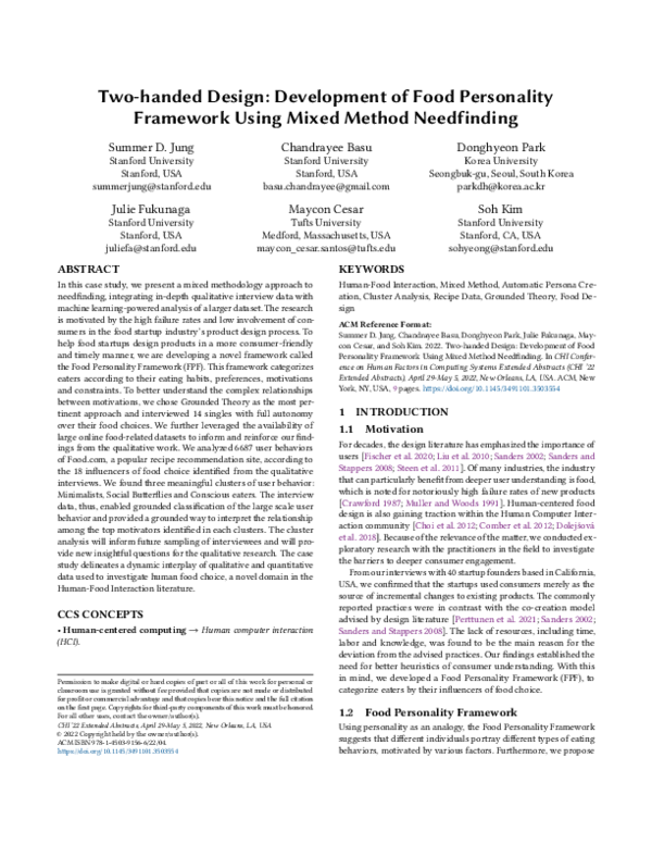(PDF) Two-handed Design: Development of Food Personality Framework ...