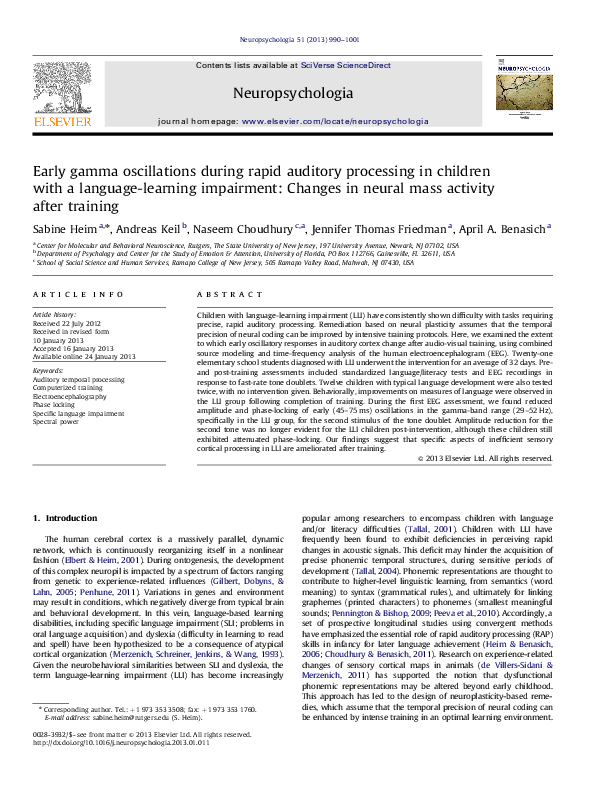 (PDF) Early gamma oscillations during rapid auditory processing in ...