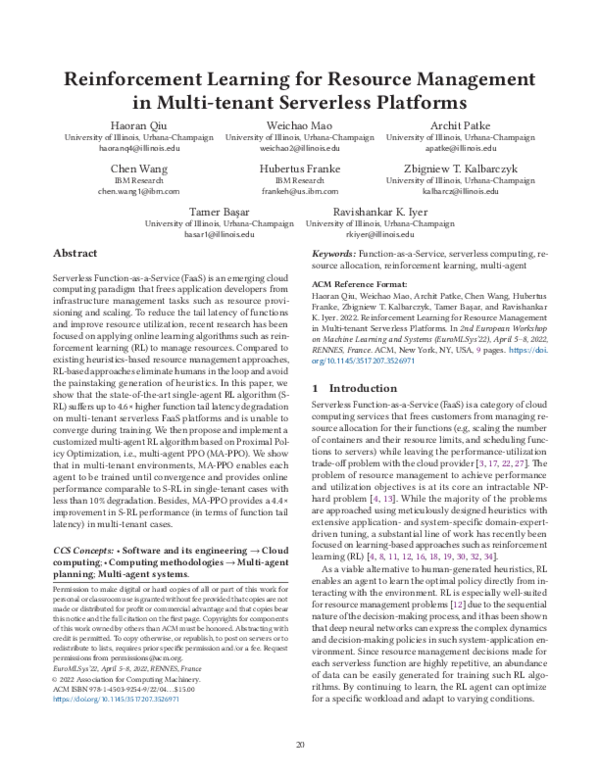 (PDF) Reinforcement learning for resource management in multi-tenant ...