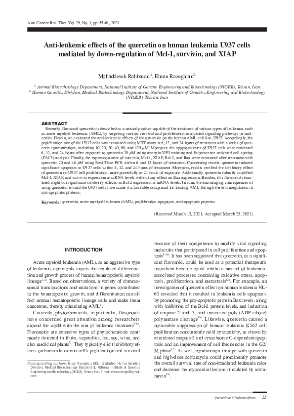 (PDF) Anti-leukemic effects of the quercetin on human leukemia U937 ...