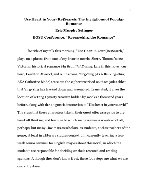 (PDF) Use Heart in Your (Re)Search: The Invitations of Popular Romance ...