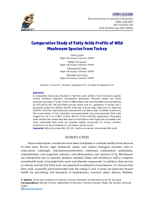 (PDF) Comparative Study of Fatty Acids Profile of Wild Mushroom Species ...