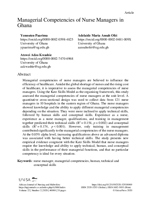 (PDF) Managerial Competencies of Nurse Managers in Ghana
