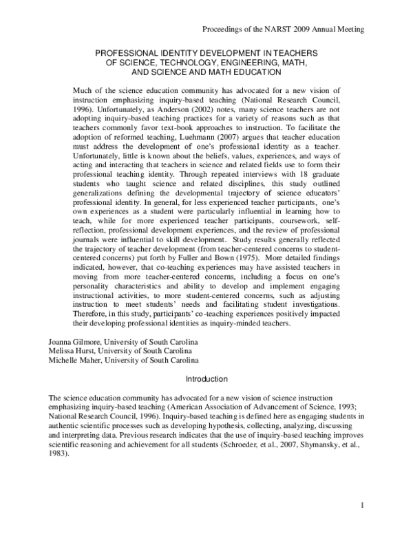 (PDF) Professional Identity Development in Teachers of Science ...