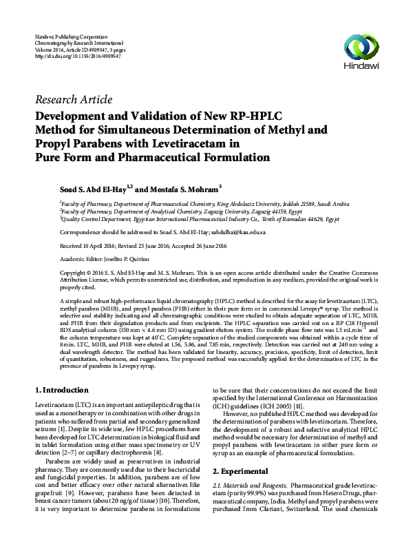 (PDF) Development and validation of new RP-HPLC method for the ...