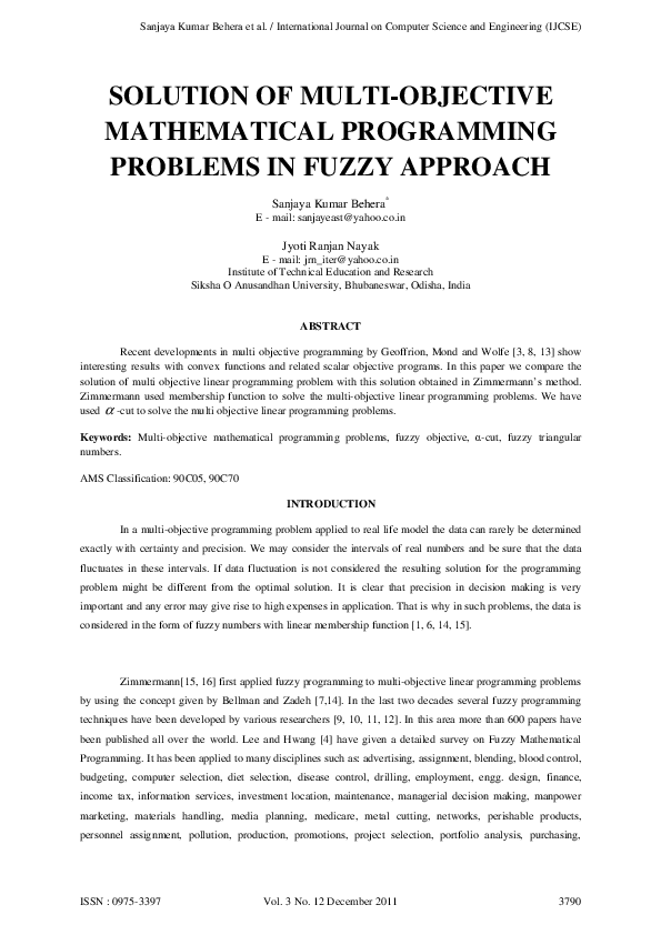 (PDF) Solution of Multi-Objective Mathematical Programming Problems in ...
