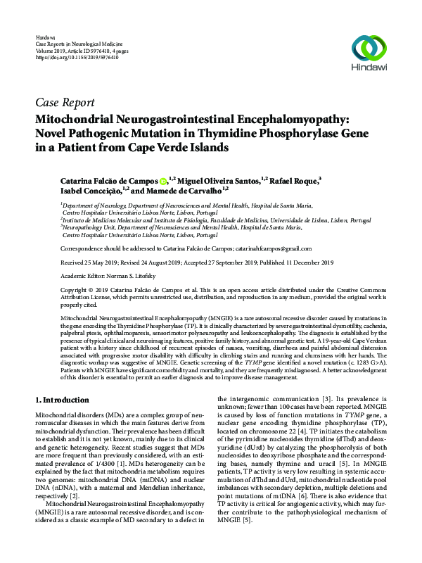 (PDF) Mitochondrial Neuro-Gastrointestinal Encephalomyopathy Presenting ...