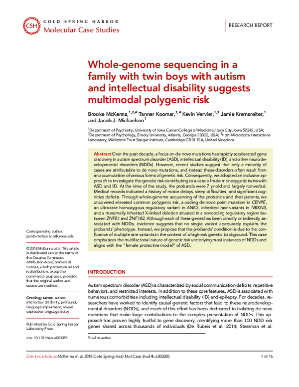 (PDF) Whole-genome sequencing in a family with twin boys with autism ...