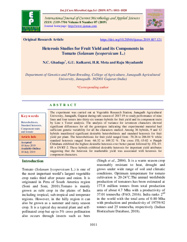 (PDF) Heterosis Studies for Fruit Yield and its Components in Tomato ...