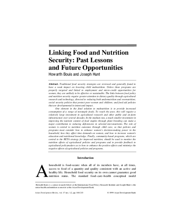 (PDF) Linking food and nutrition security: Past lessons and future ...