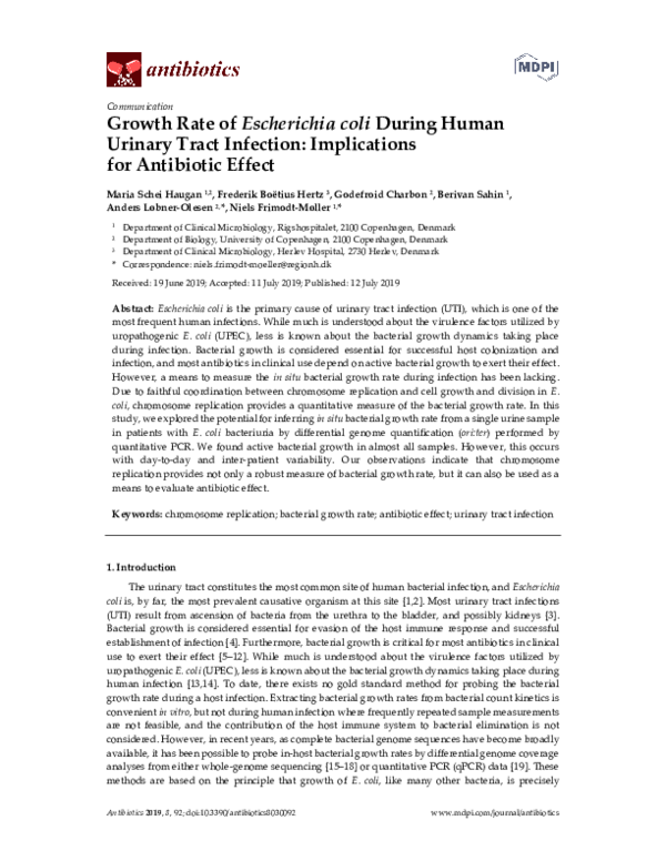 (PDF) Growth Rate of Escherichia coli During Human Urinary Tract ...