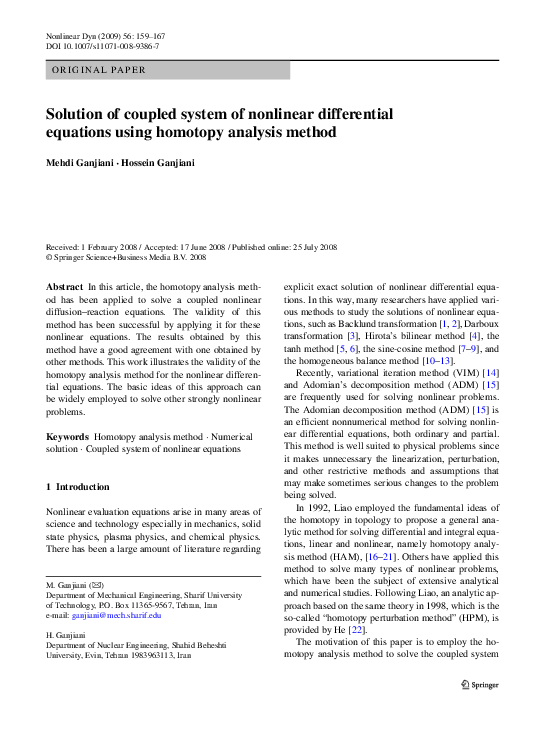 (PDF) Solution of coupled system of nonlinear differential equations ...