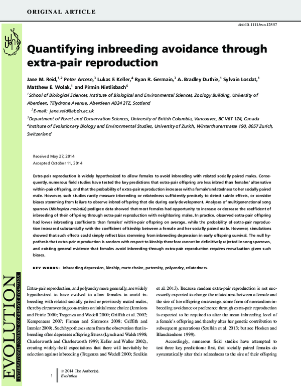 (PDF) Quantifying inbreeding avoidance through extra-pair reproduction