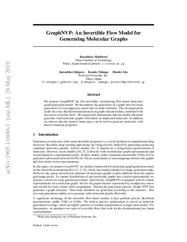 (PDF) GraphNVP: An Invertible Flow Model for Generating Molecular Graphs
