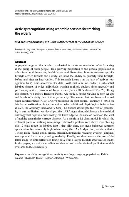 (PDF) Activity Recognition Using Wearable Sensors for Elder Care