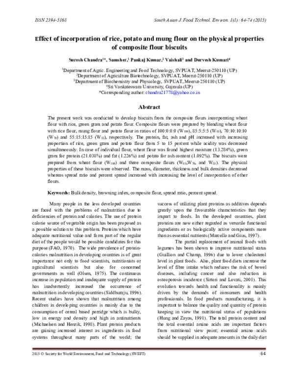 (PDF) Effect of incorporation of rice, potato and mung flour on the ...