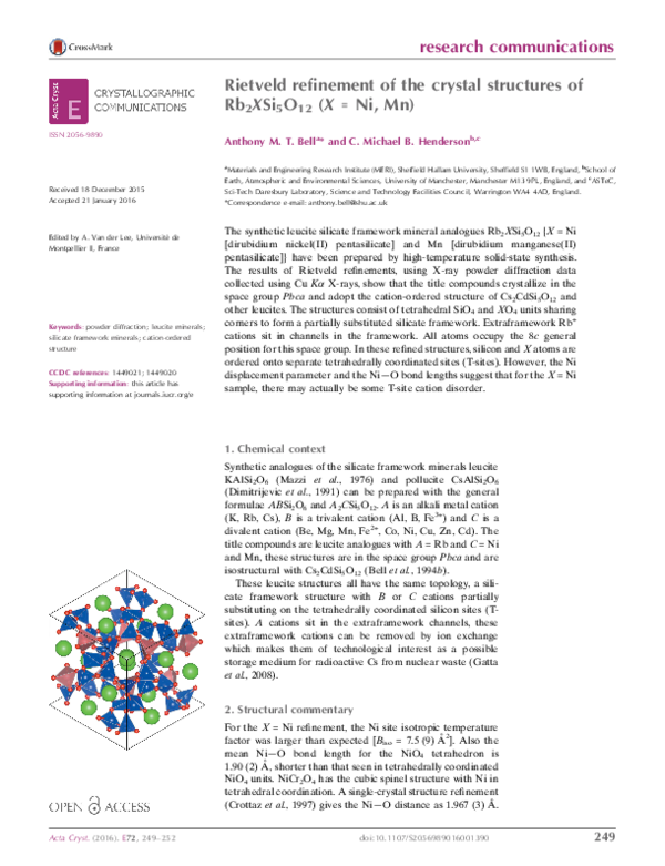 (PDF) Rietveld refinement of the crystal structures of Rb2 XSi5O12 (X ...