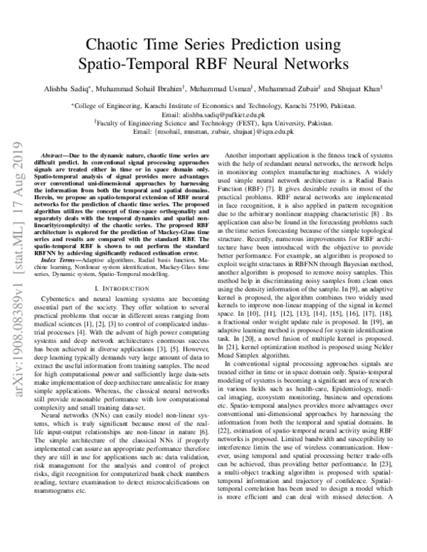 (PDF) Chaotic Time Series Prediction using Spatio-Temporal RBF Neural ...