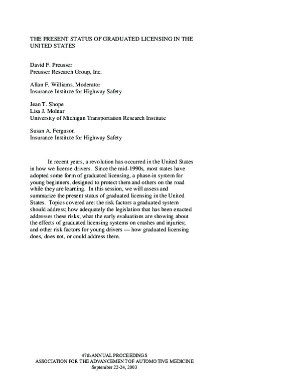 (PDF) The Present Status of Graduated Licensing in the United States