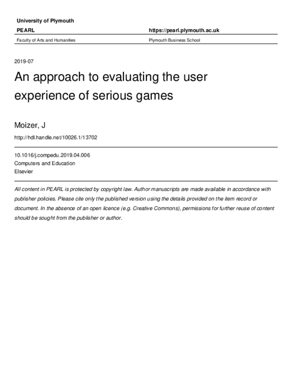(PDF) An approach to evaluating the user experience of serious games