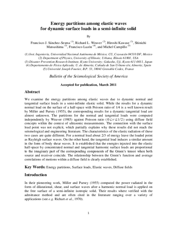 (PDF) Energy Partitions among Elastic Waves for Dynamic Surface Loads ...