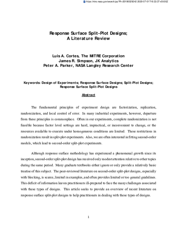 (PDF) Response surface split-plot designs: A literature review
