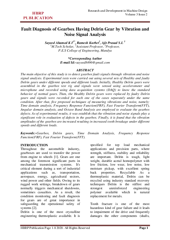 (PDF) Fault Diagnosis of Gearbox Having Delrin Gear by Vibration and ...