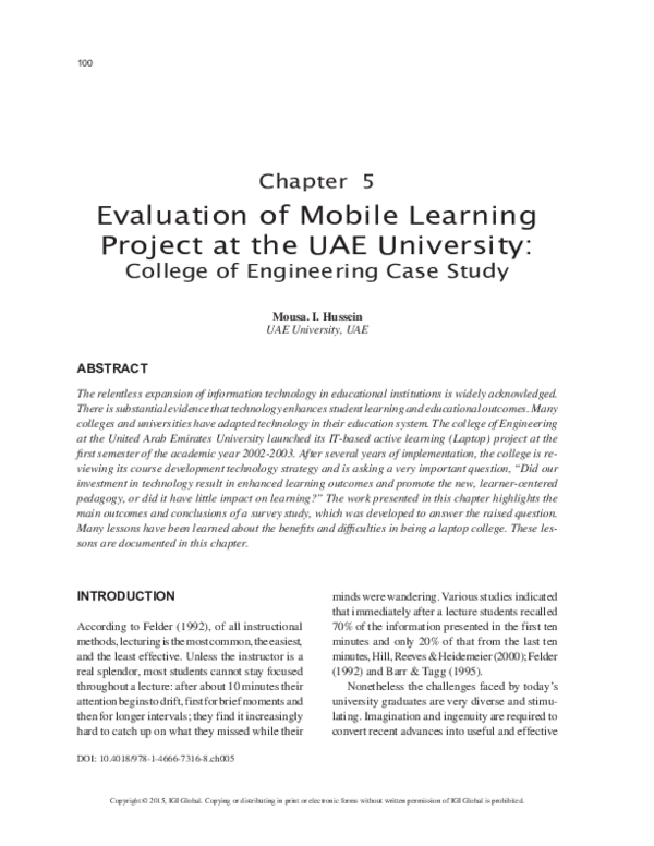 (PDF) Evaluation of Mobile Learning Project at the UAE University