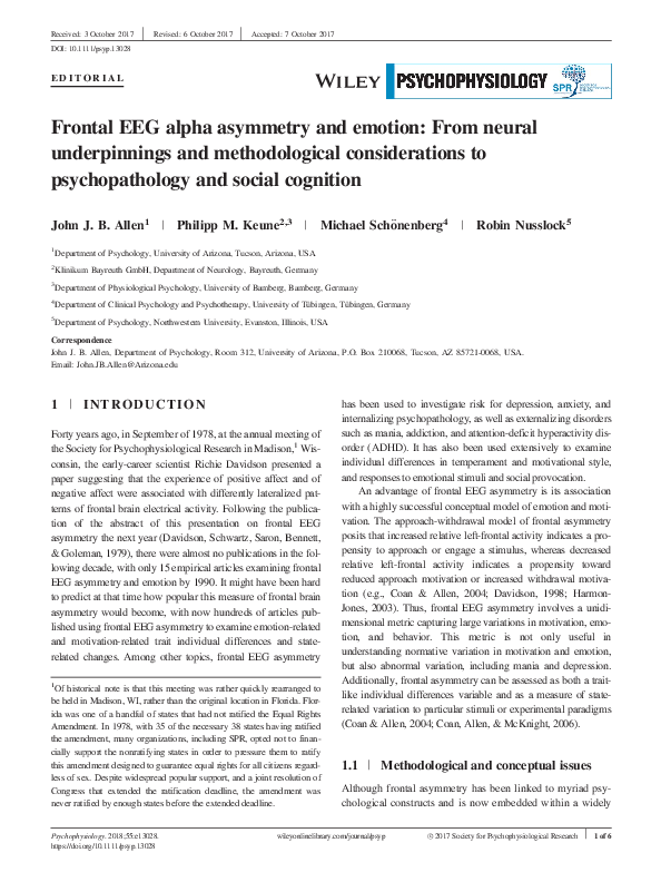 (PDF) Frontal EEG alpha asymmetry and emotion: From neural ...
