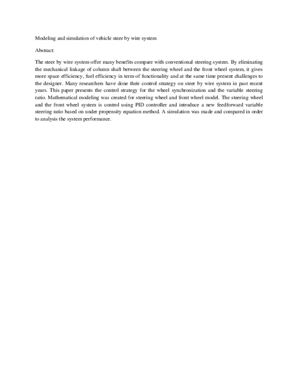 (PDF) Modeling and simulation of vehicle steer by wire system
