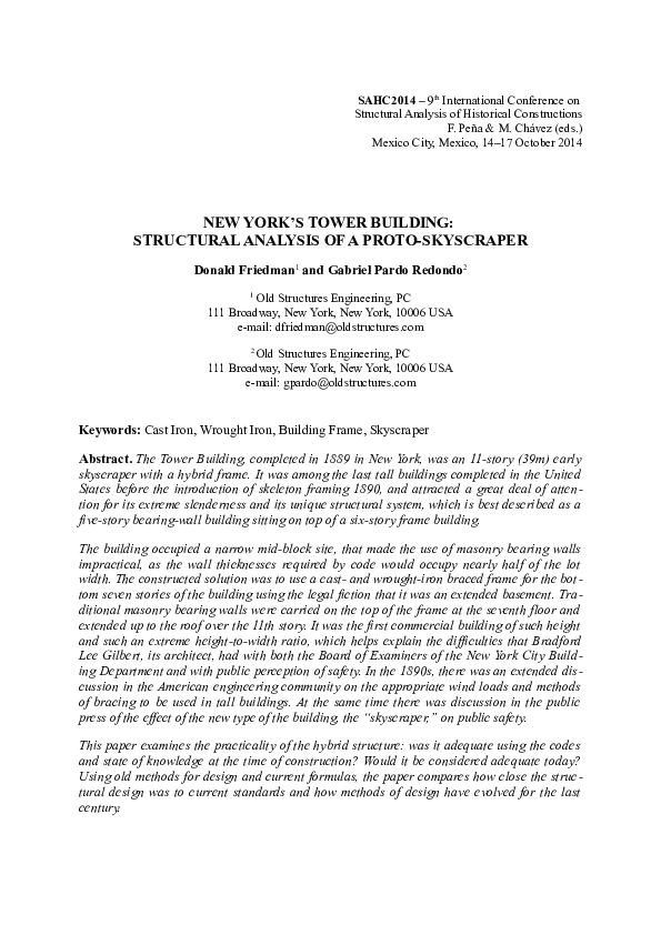 (PDF) New York ’ S Tower Building : Structural Analysis of a Proto ...