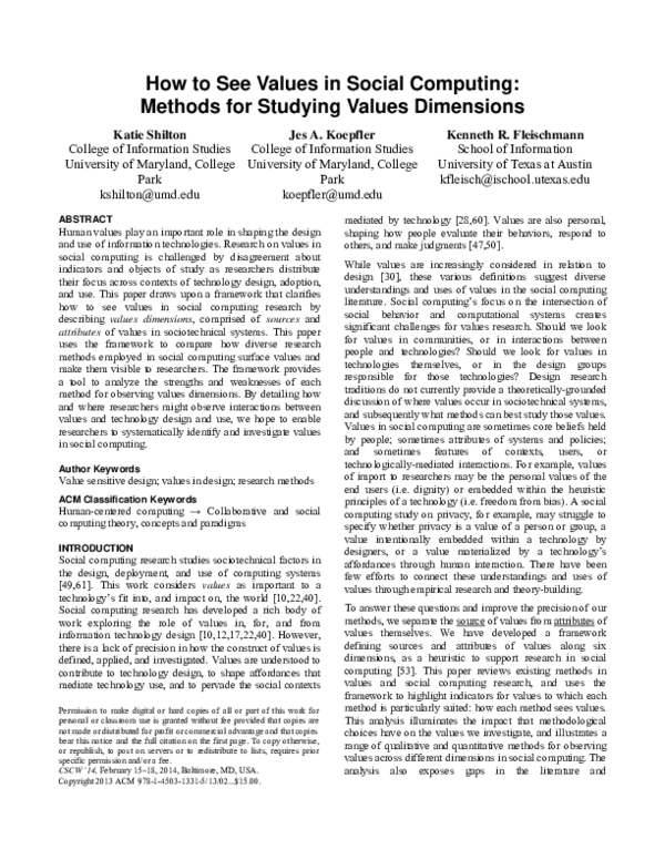(PDF) How to see values in social computing